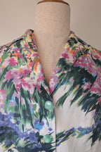 Handmade Linen Blend Impressionist Wildflower Watercolour Shirt Size 16