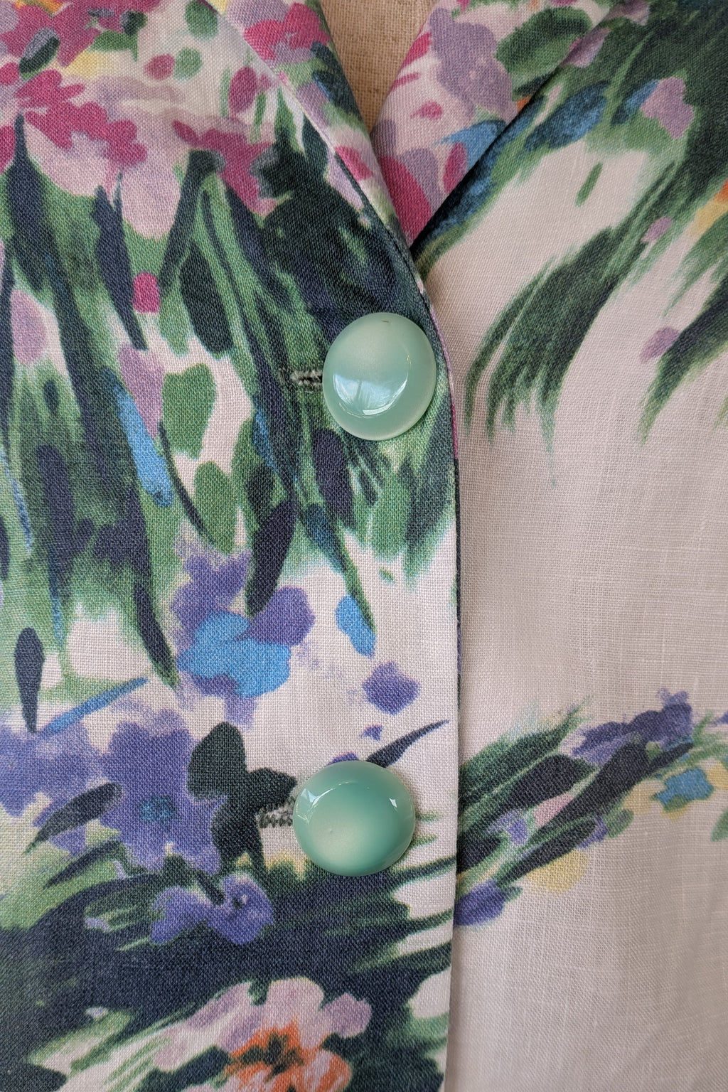 Handmade Linen Blend Impressionist Wildflower Watercolour Shirt Size 16