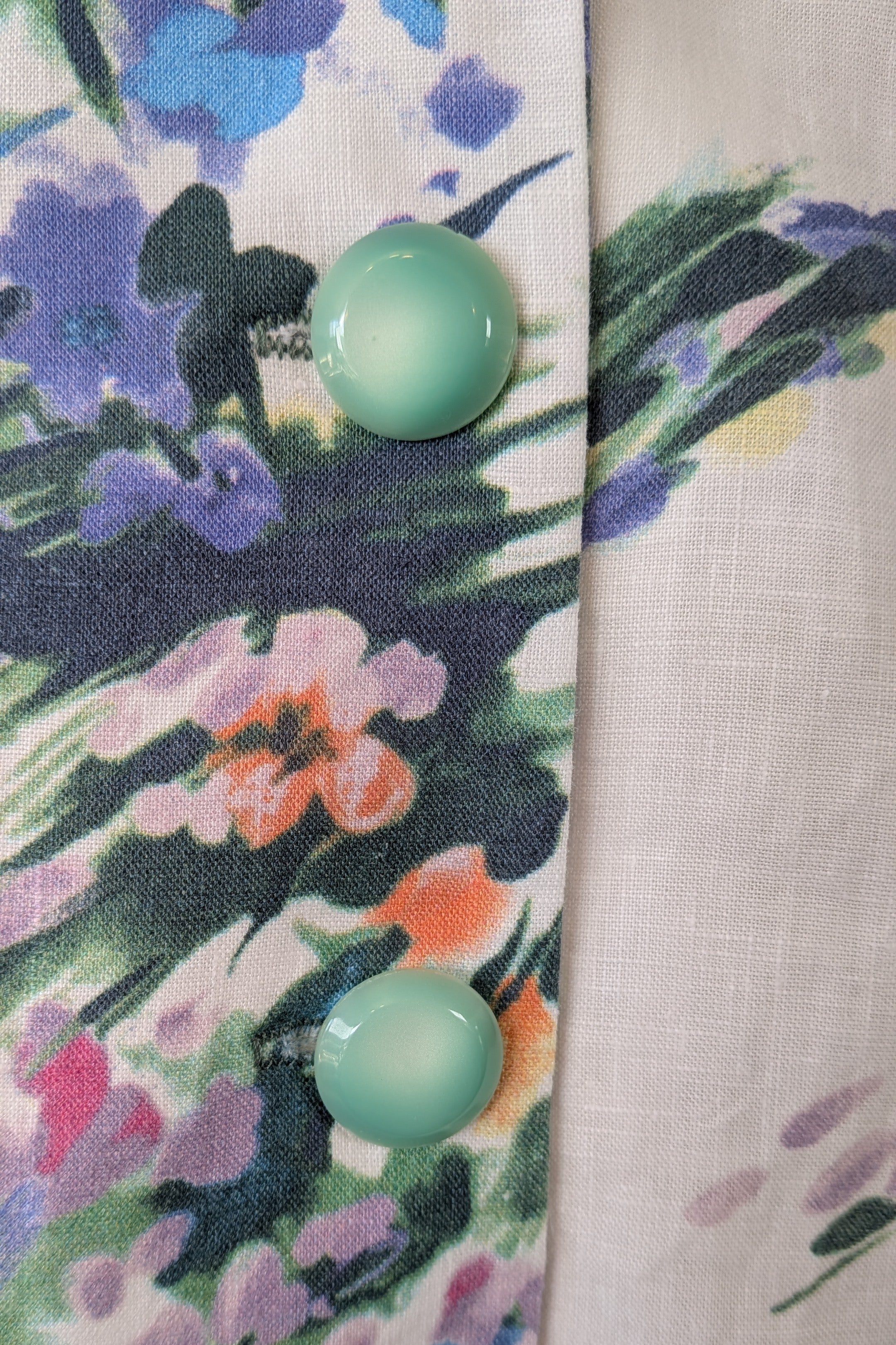 Handmade Linen Blend Impressionist Wildflower Watercolour Shirt Size 16
