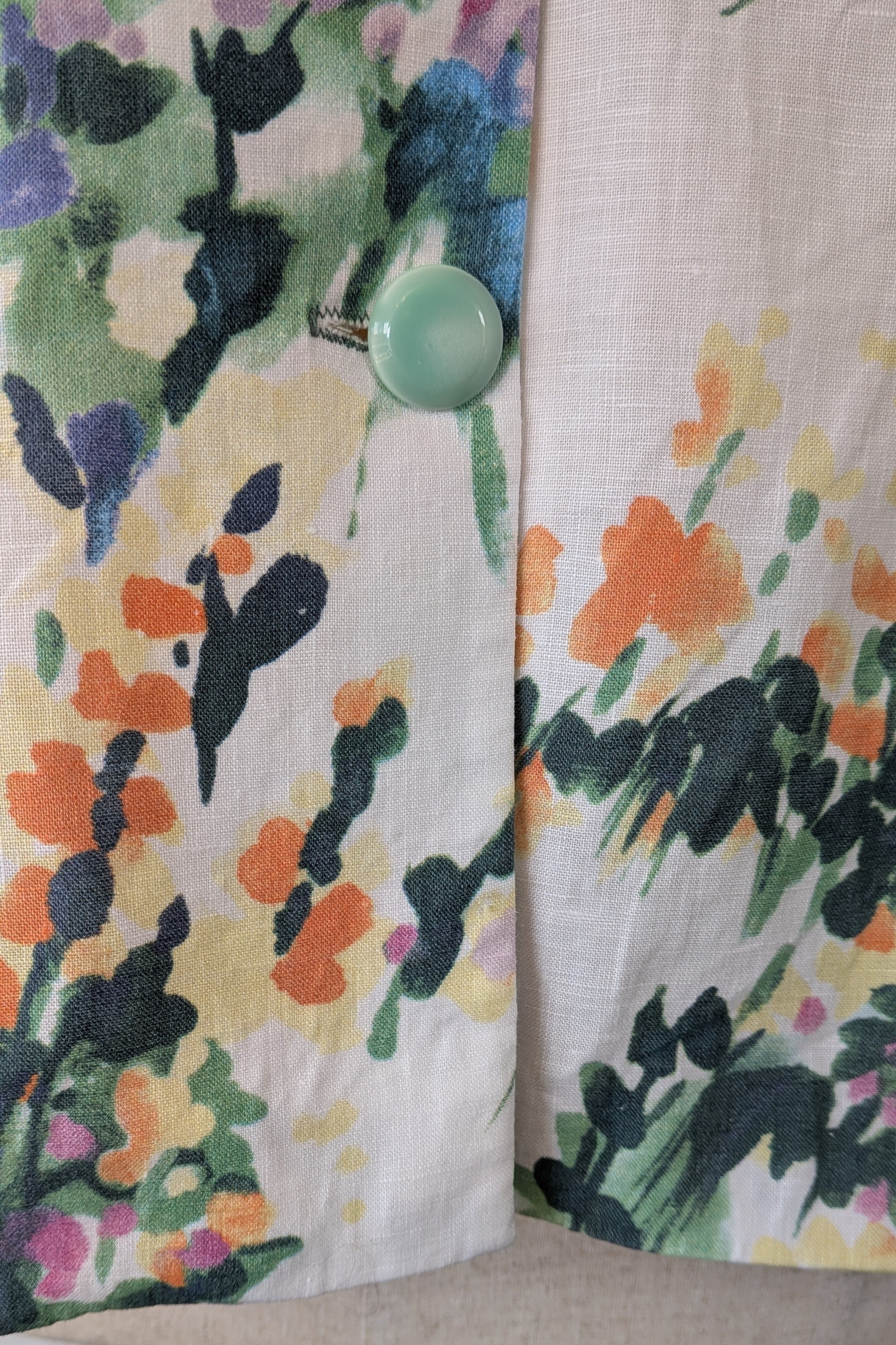 Handmade Linen Blend Impressionist Wildflower Watercolour Shirt Size 16