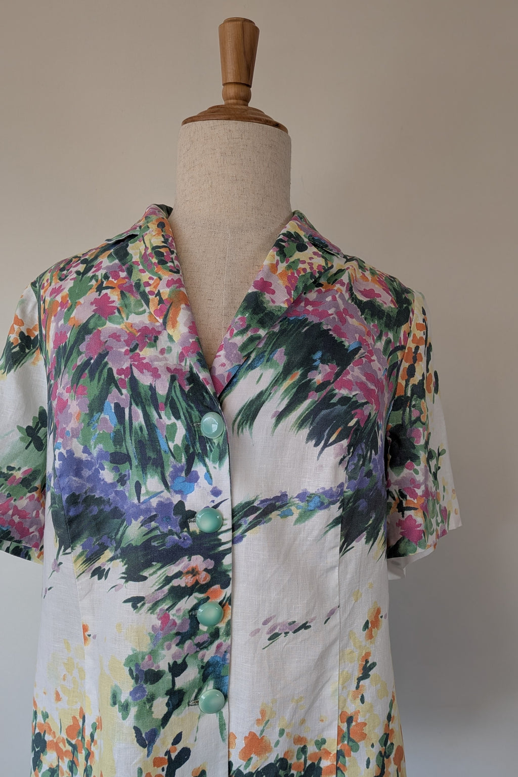 Handmade Linen Blend Impressionist Wildflower Watercolour Shirt Size 16