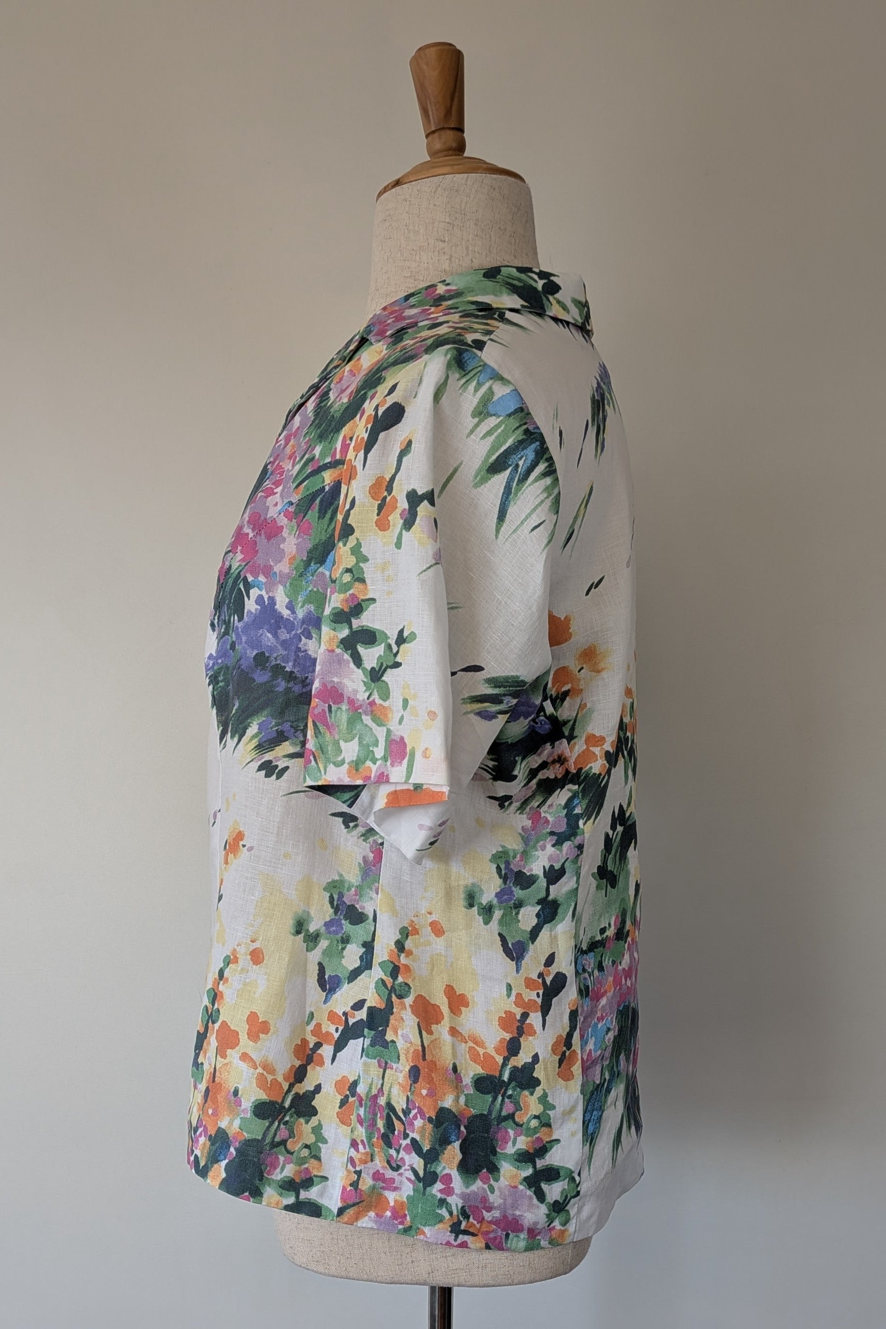 Handmade Linen Blend Impressionist Wildflower Watercolour Shirt Size 16