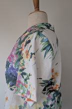 Handmade Linen Blend Impressionist Wildflower Watercolour Shirt Size 16
