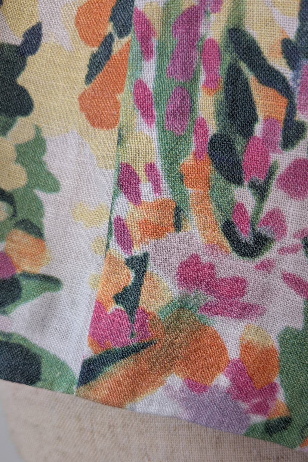 Handmade Linen Blend Impressionist Wildflower Watercolour Shirt Size 16
