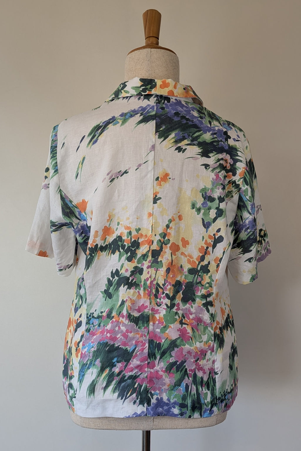Handmade Linen Blend Impressionist Wildflower Watercolour Shirt Size 16