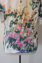 Handmade Linen Blend Impressionist Wildflower Watercolour Shirt Size 16