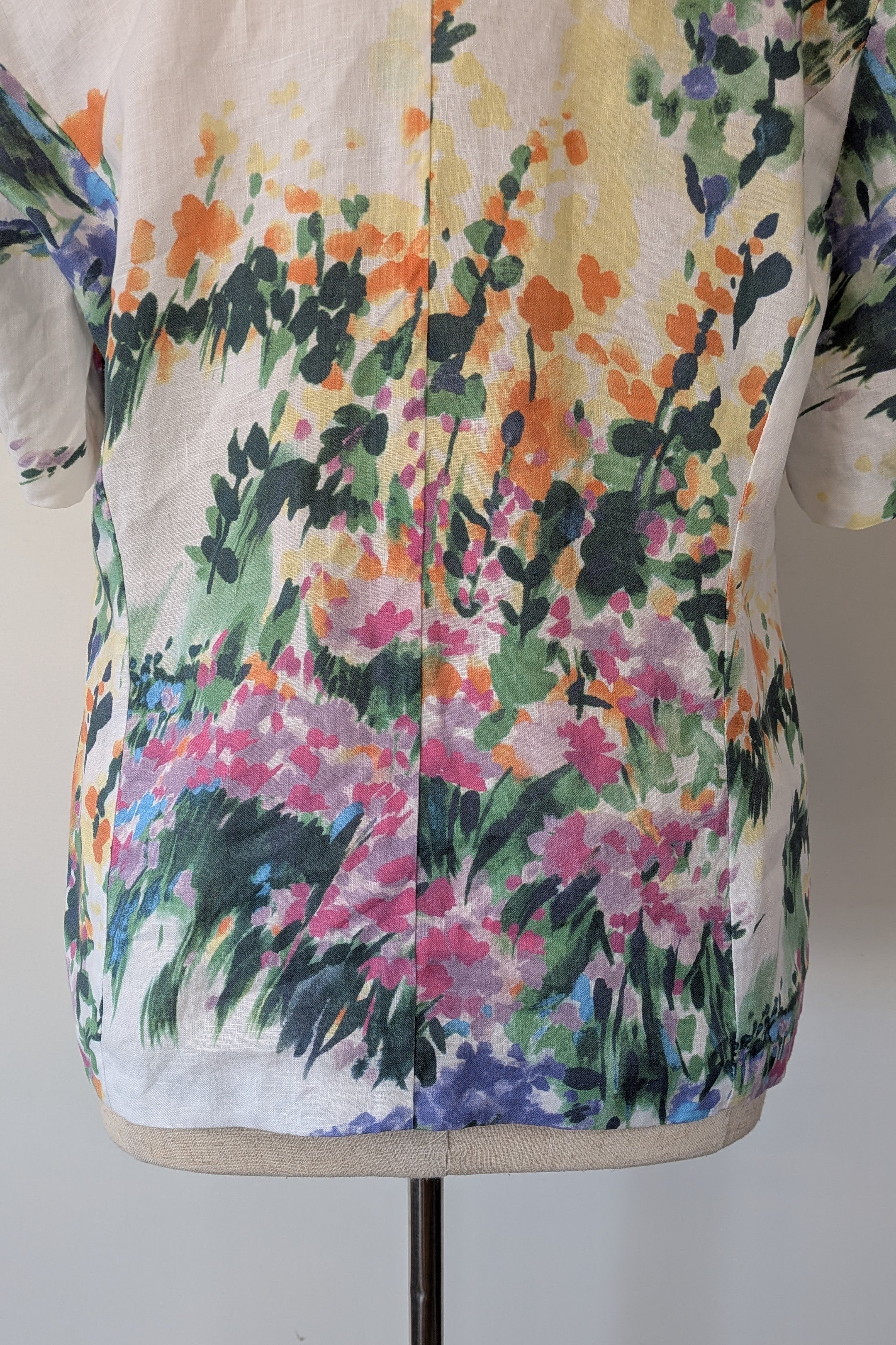 Handmade Linen Blend Impressionist Wildflower Watercolour Shirt Size 16