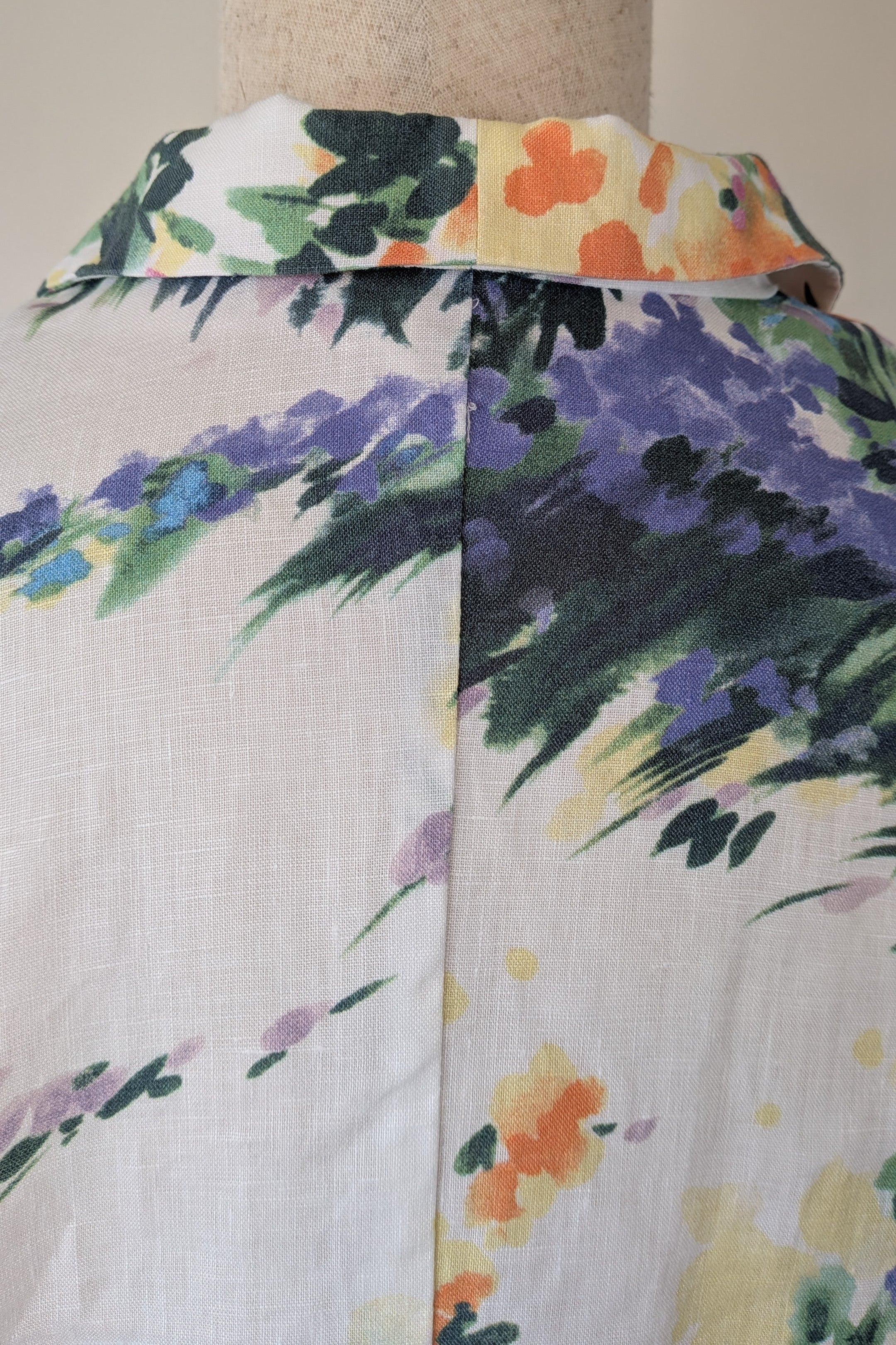 Handmade Linen Blend Impressionist Wildflower Watercolour Shirt Size 16
