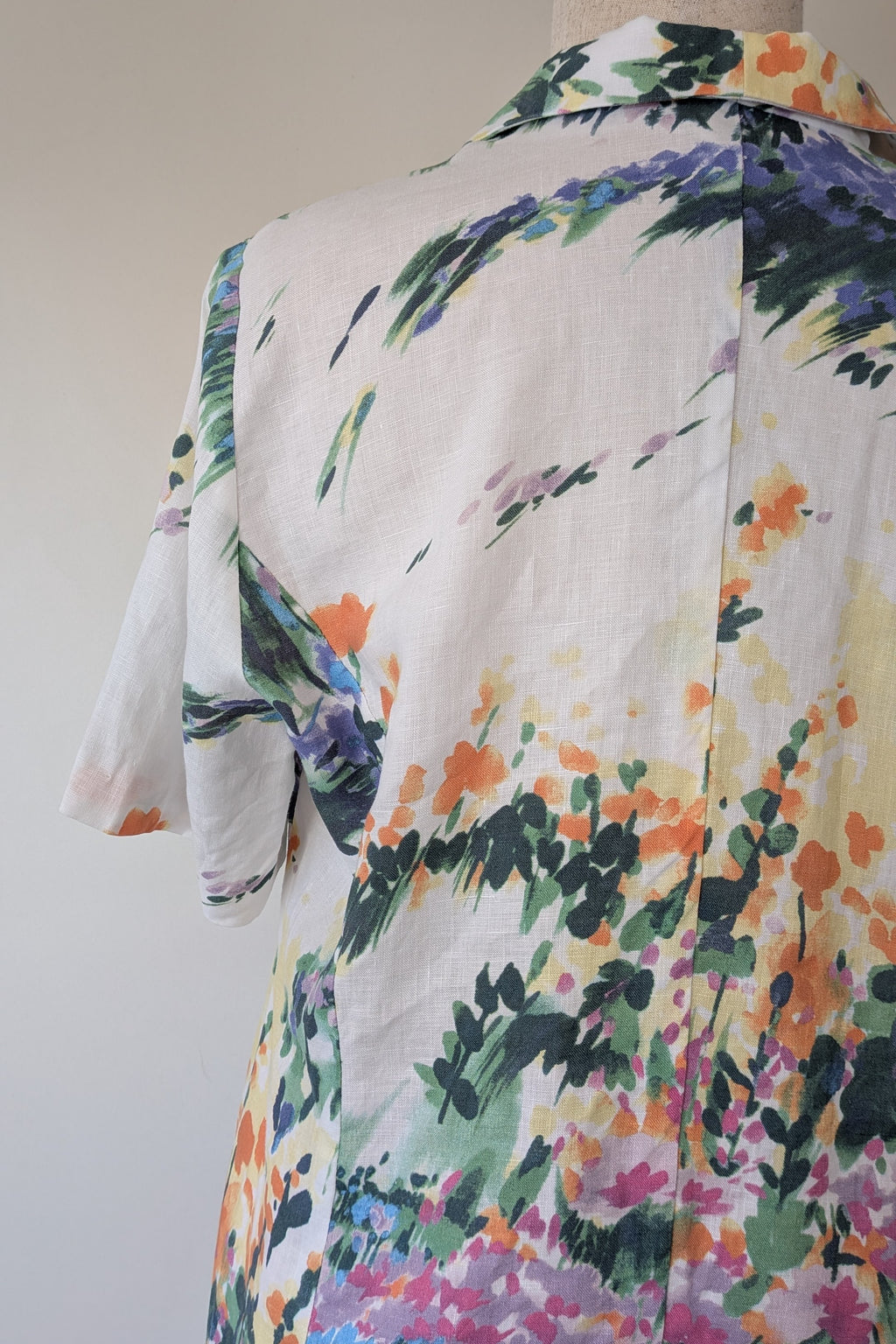 Handmade Linen Blend Impressionist Wildflower Watercolour Shirt Size 16