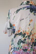 Handmade Linen Blend Impressionist Wildflower Watercolour Shirt Size 16