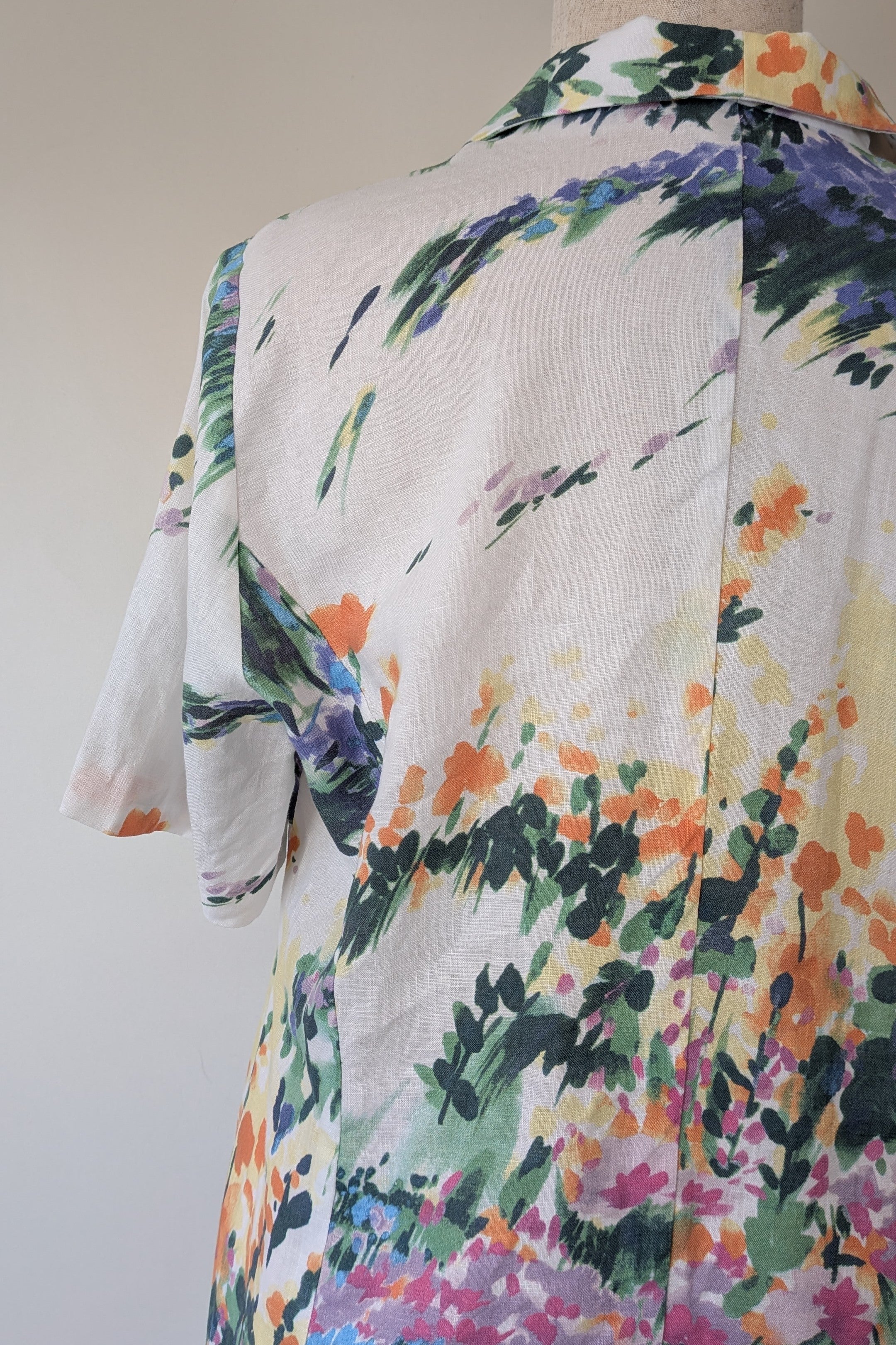 Handmade Linen Blend Impressionist Wildflower Watercolour Shirt Size 16
