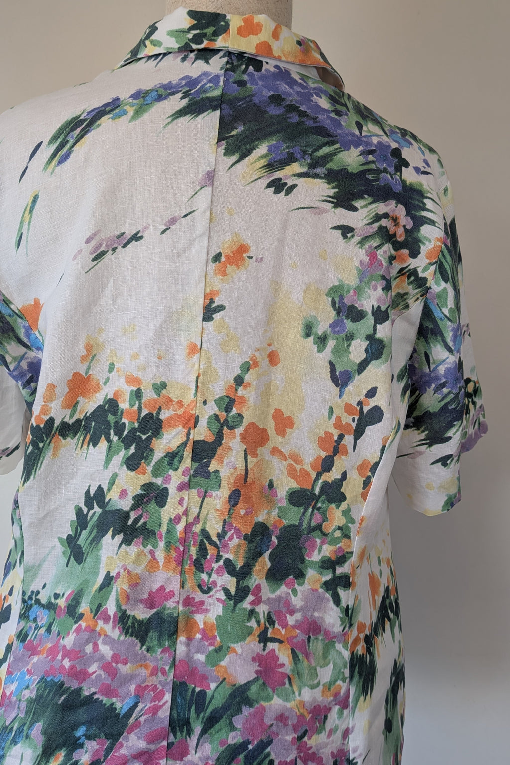 Handmade Linen Blend Impressionist Wildflower Watercolour Shirt Size 16