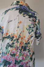 Handmade Linen Blend Impressionist Wildflower Watercolour Shirt Size 16