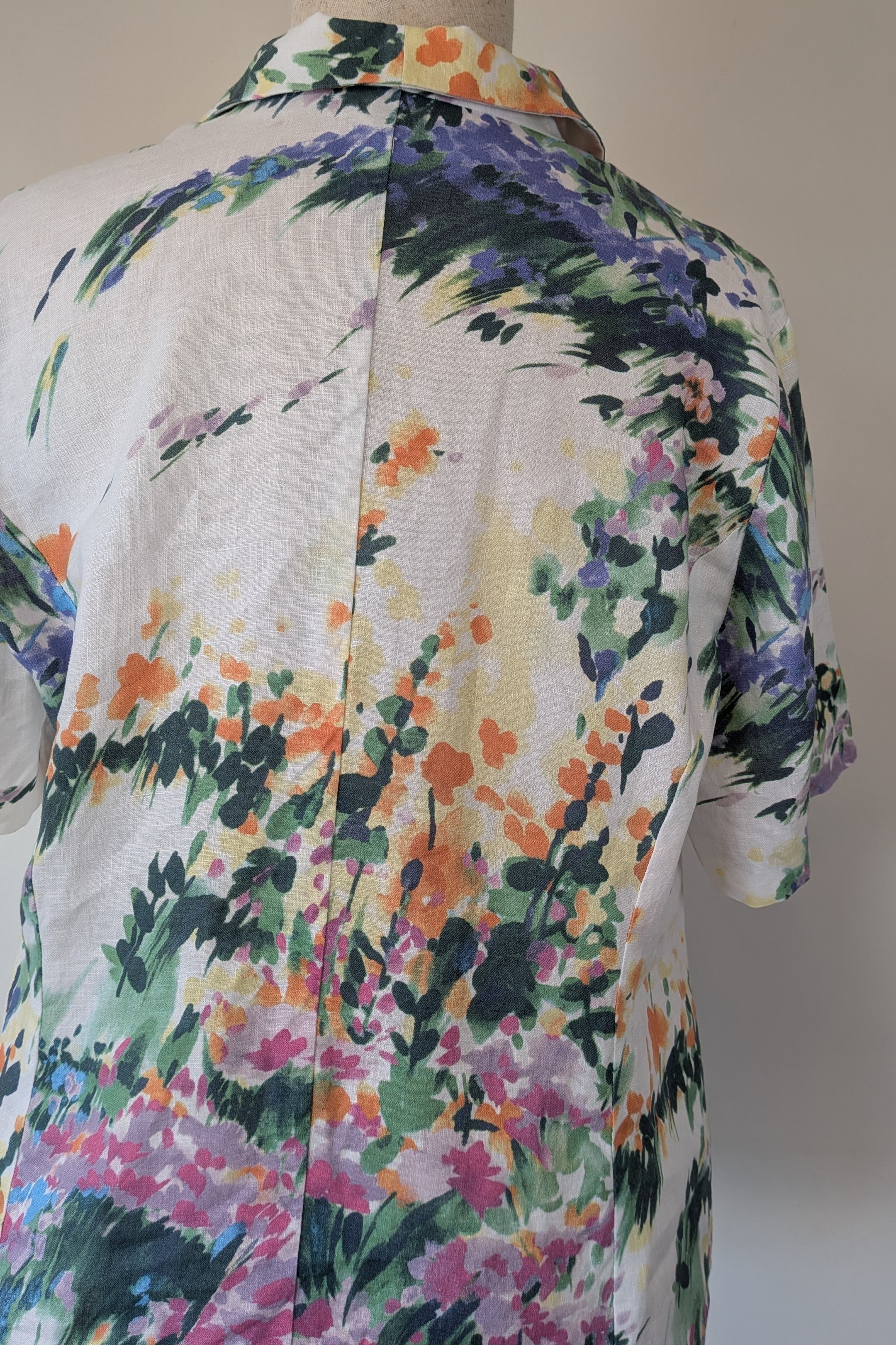 Handmade Linen Blend Impressionist Wildflower Watercolour Shirt Size 16