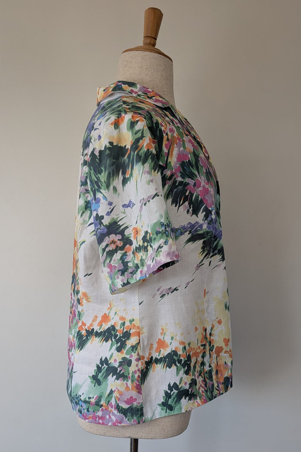 Handmade Linen Blend Impressionist Wildflower Watercolour Shirt Size 16
