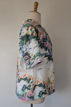 Handmade Linen Blend Impressionist Wildflower Watercolour Shirt Size 16