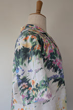 Handmade Linen Blend Impressionist Wildflower Watercolour Shirt Size 16