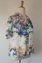 Handmade Linen Blend Impressionist Wildflower Watercolour Shirt Size 16
