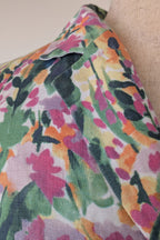 Handmade Linen Blend Impressionist Wildflower Watercolour Shirt Size 16