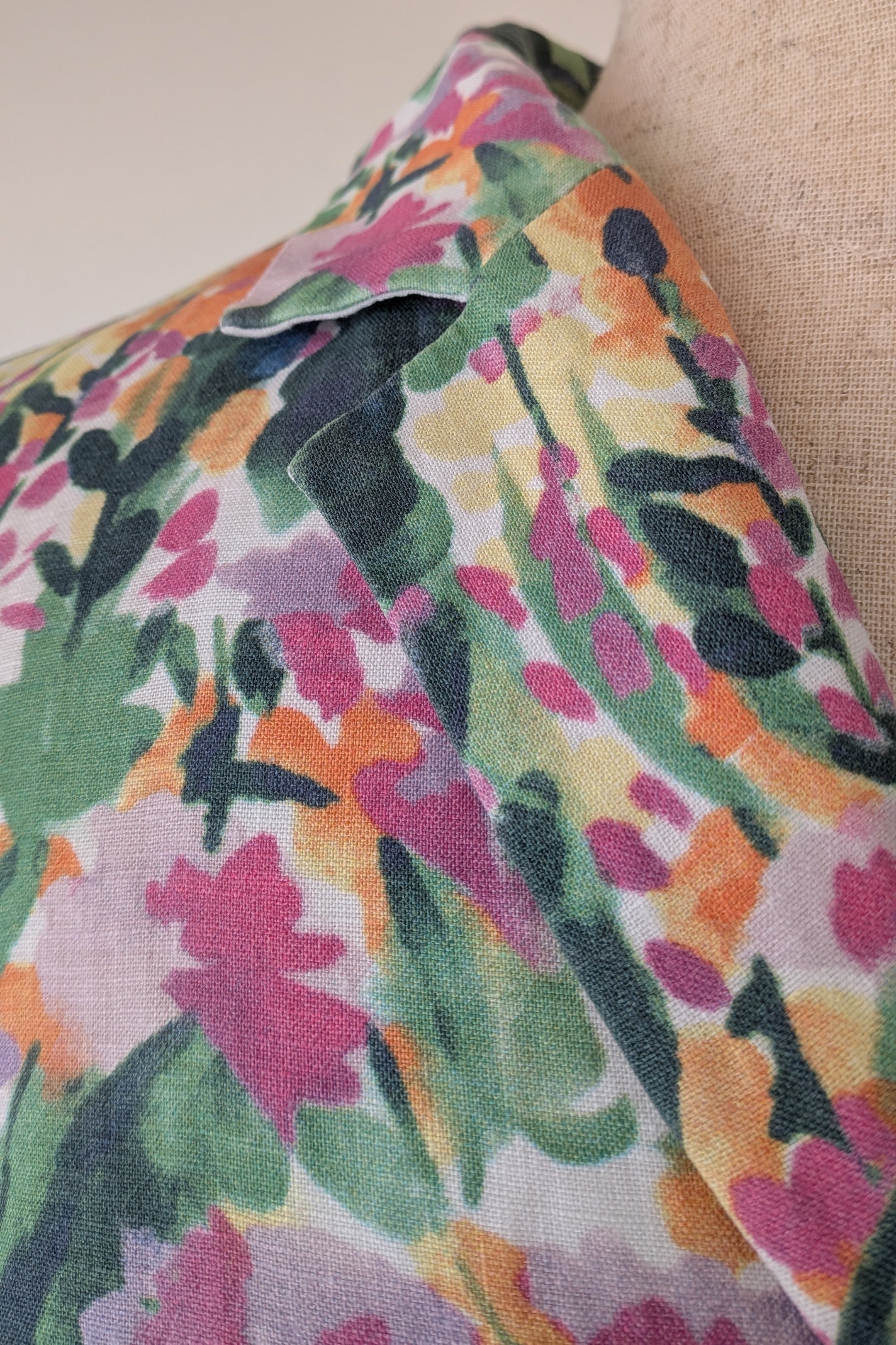 Handmade Linen Blend Impressionist Wildflower Watercolour Shirt Size 16