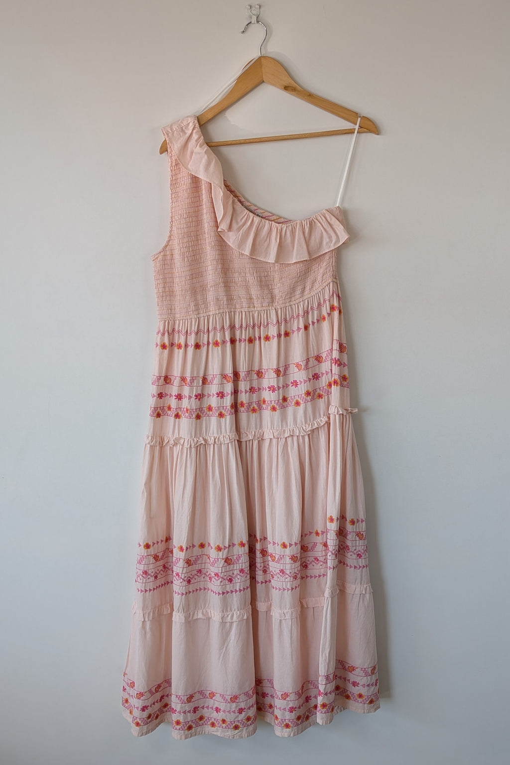 Y.A.S Yasfinna Embroidered One Shoulder Ankle Maxi Dress in Pearl Blush Size 12 BNWT RRP $199.95