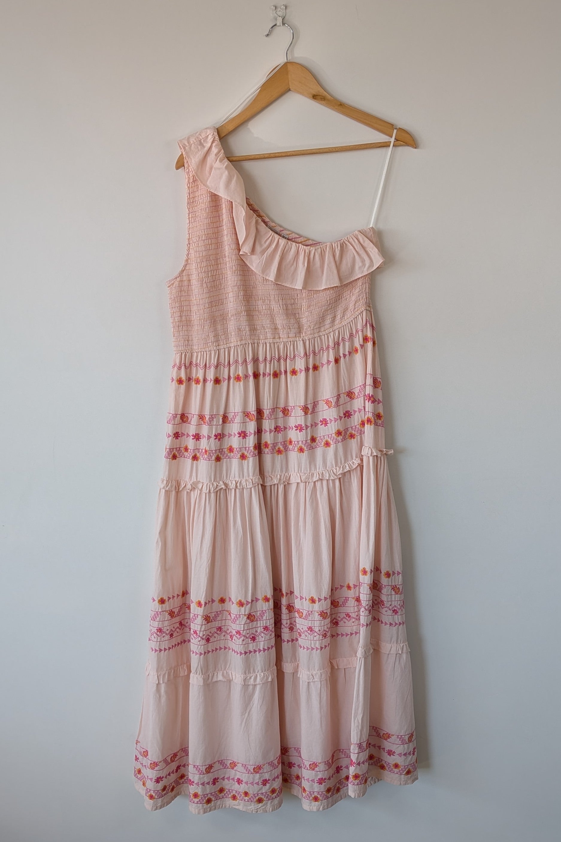 Y.A.S Yasfinna Embroidered One Shoulder Ankle Maxi Dress in Pearl Blush Size 12 BNWT RRP $199.95