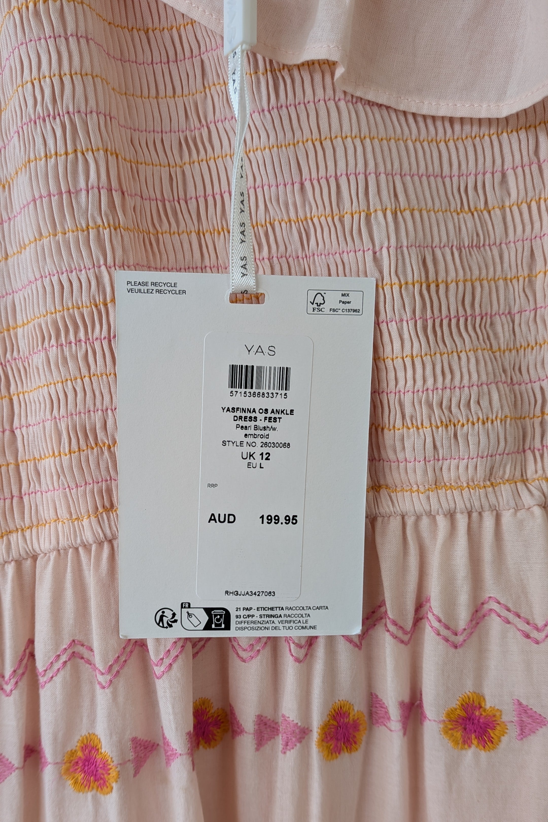 Y.A.S Yasfinna Embroidered One Shoulder Ankle Maxi Dress in Pearl Blush Size 12 BNWT RRP $199.95