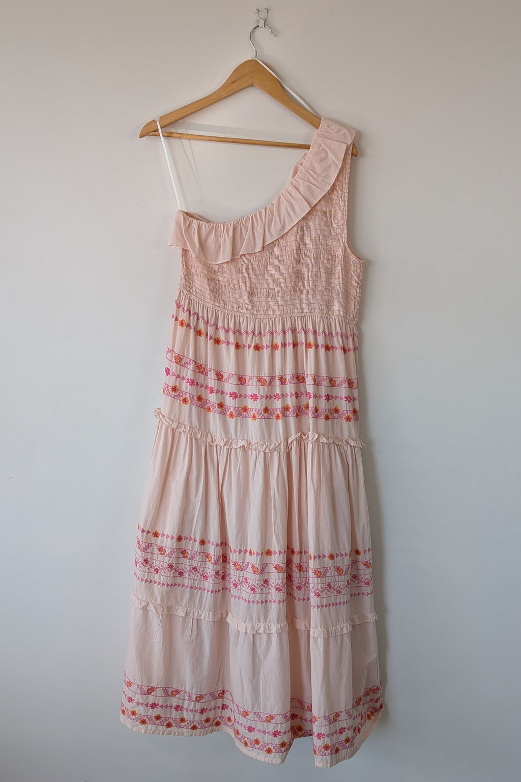 Y.A.S Yasfinna Embroidered One Shoulder Ankle Maxi Dress in Pearl Blush Size 12 BNWT RRP $199.95