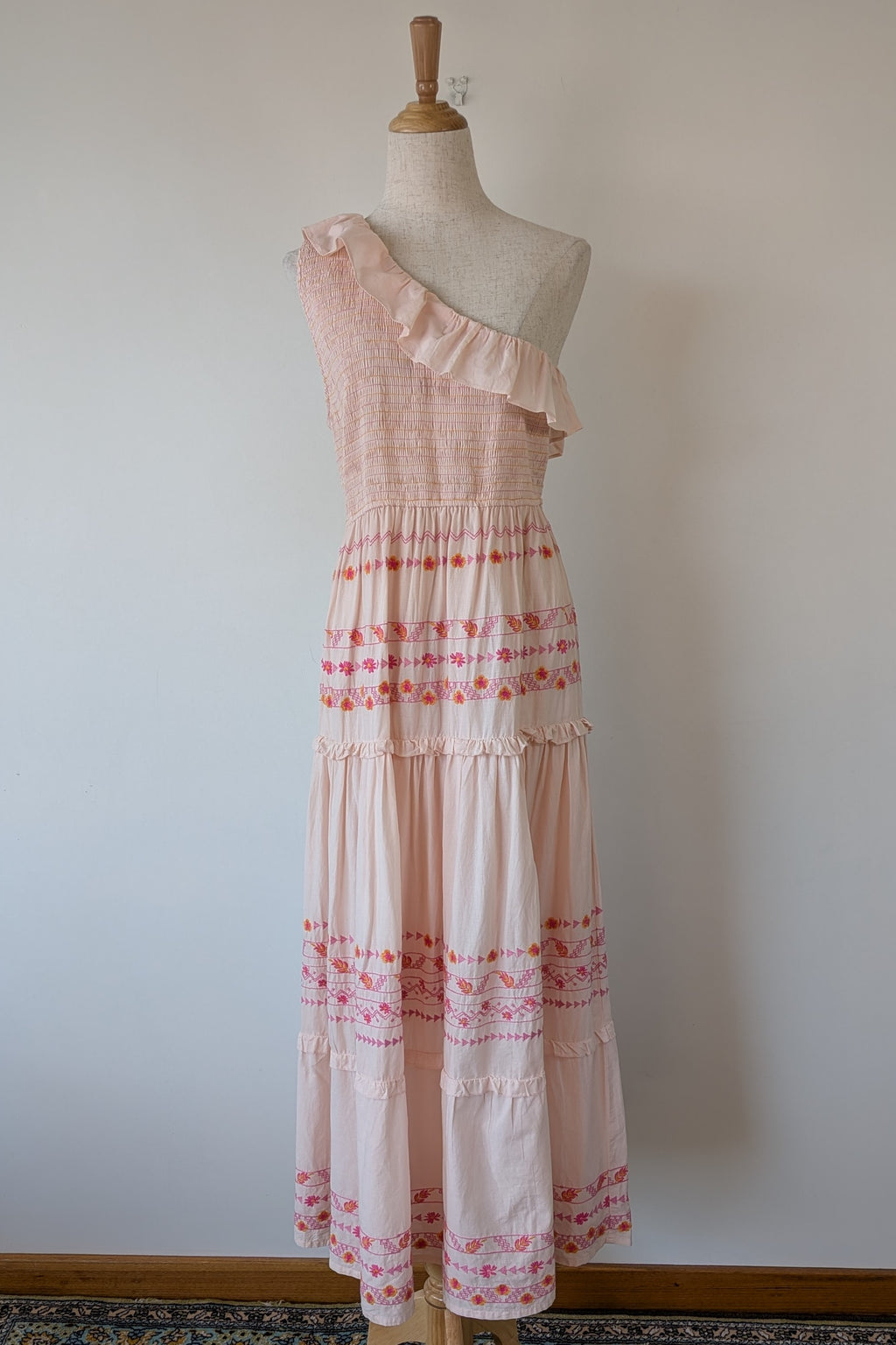 Y.A.S Yasfinna Embroidered One Shoulder Ankle Maxi Dress in Pearl Blush Size 12 BNWT RRP $199.95