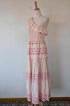 Y.A.S Yasfinna Embroidered One Shoulder Ankle Maxi Dress in Pearl Blush Size 12 BNWT RRP $199.95