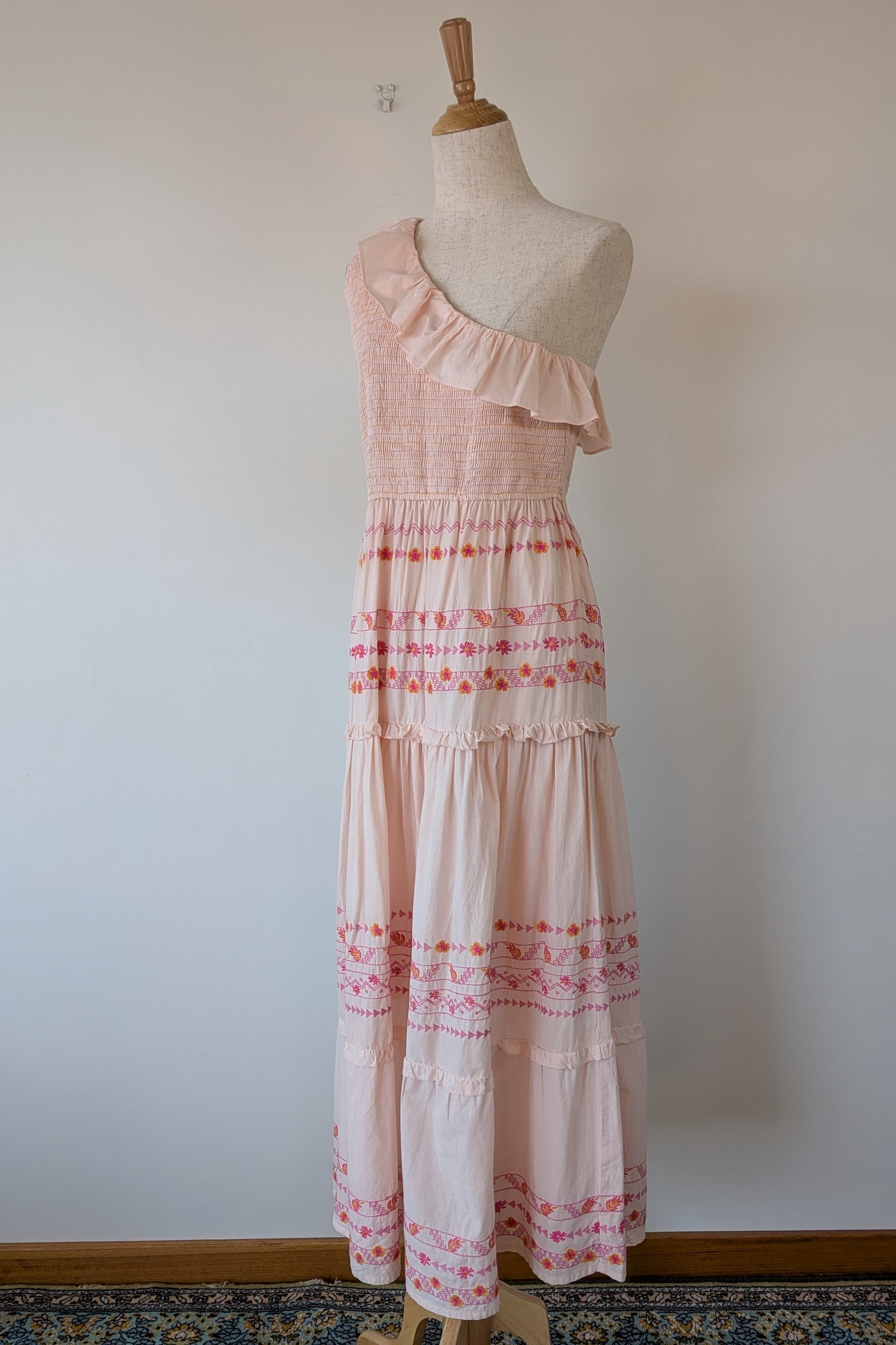 Y.A.S Yasfinna Embroidered One Shoulder Ankle Maxi Dress in Pearl Blush Size 12 BNWT RRP $199.95