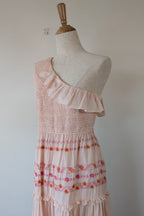Y.A.S Yasfinna Embroidered One Shoulder Ankle Maxi Dress in Pearl Blush Size 12 BNWT RRP $199.95