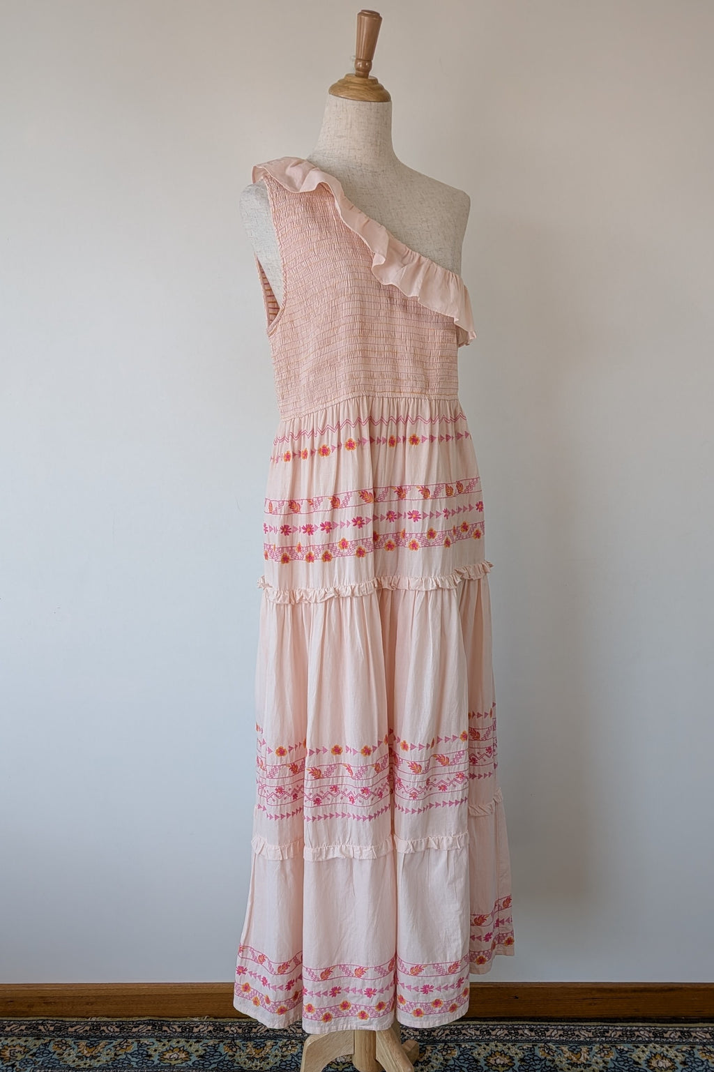 Y.A.S Yasfinna Embroidered One Shoulder Ankle Maxi Dress in Pearl Blush Size 12 BNWT RRP $199.95