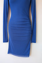 ROMY The Brand Gemstone Long Sleeve Mesh Mini Dress in Cobalt Size S BNWT RRP $320