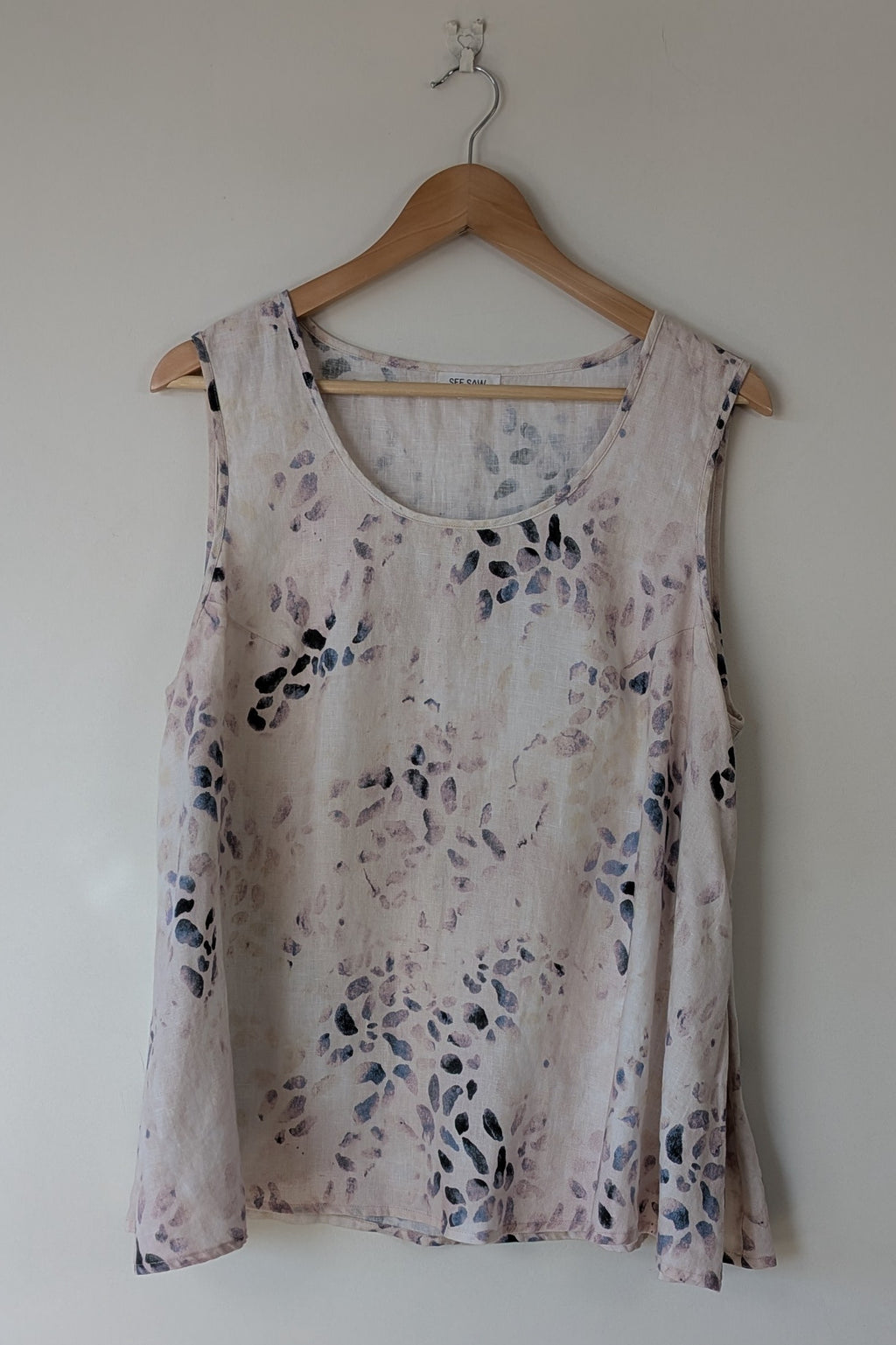 See Saw 100% Linen Abstract Watercolour Top Size 14