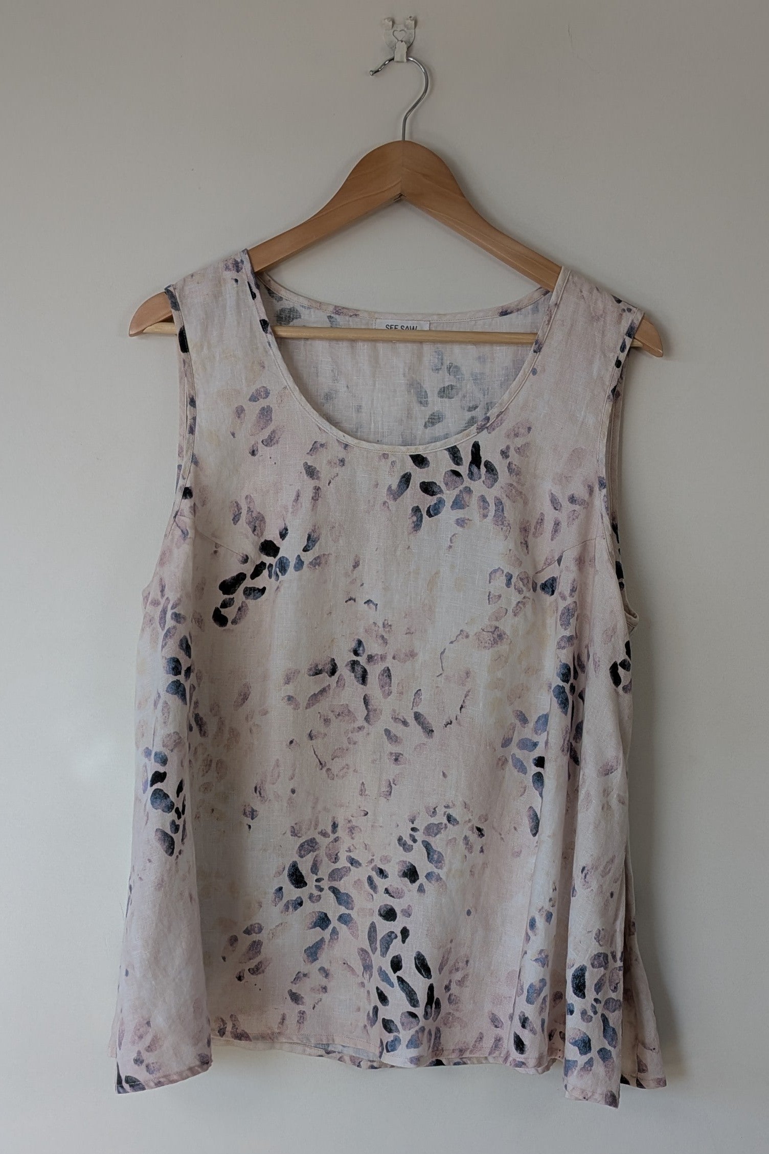 See Saw 100% Linen Abstract Watercolour Top Size 14