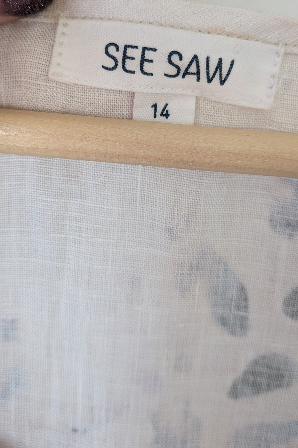 See Saw 100% Linen Abstract Watercolour Top Size 14