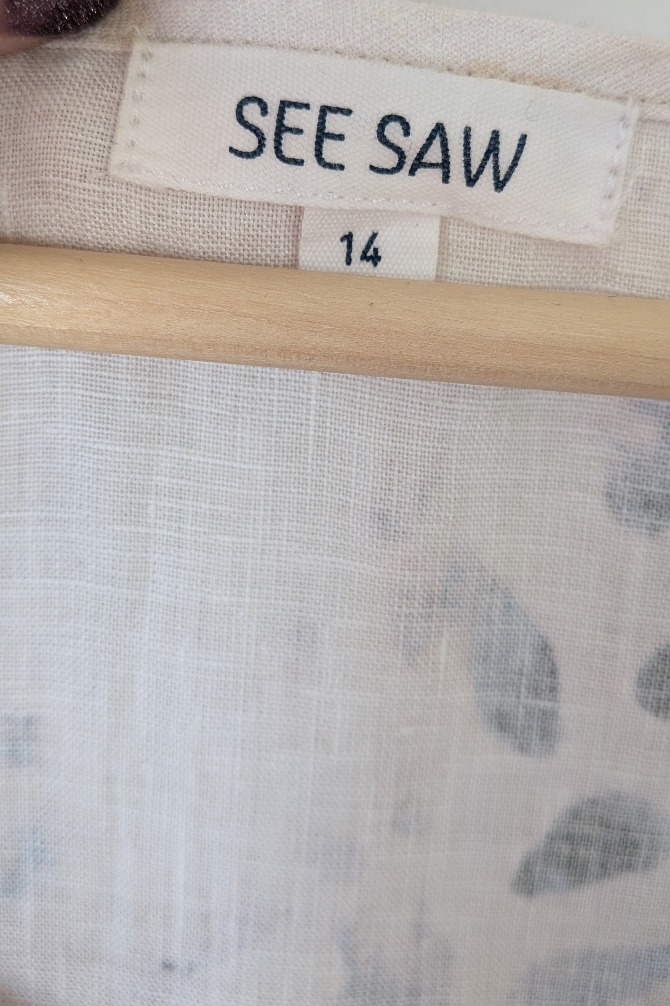 See Saw 100% Linen Abstract Watercolour Top Size 14