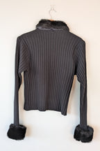 Vintage Y2K RAAM Black Zip Faux Fur Trim Cardigan Size L