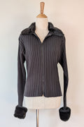 Vintage Y2K RAAM Black Zip Faux Fur Trim Cardigan Size L