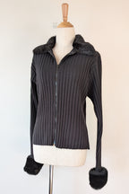 Vintage Y2K RAAM Black Zip Faux Fur Trim Cardigan Size L