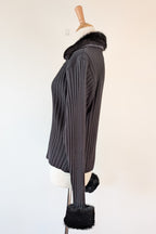 Vintage Y2K RAAM Black Zip Faux Fur Trim Cardigan Size L