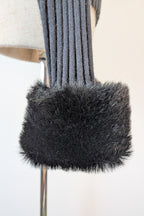 Vintage Y2K RAAM Black Zip Faux Fur Trim Cardigan Size L