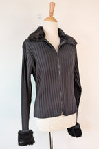 Vintage Y2K RAAM Black Zip Faux Fur Trim Cardigan Size L