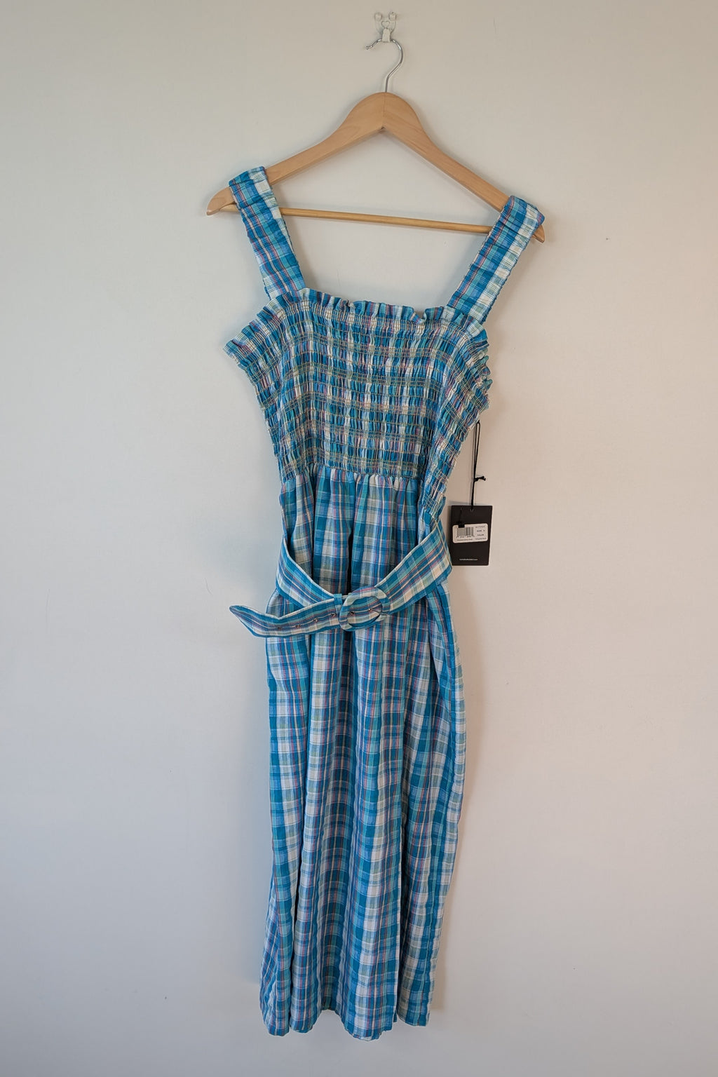 Nicholas Turquoise Smocked Apron Midi Dress Size 10 BNWT RRP $755