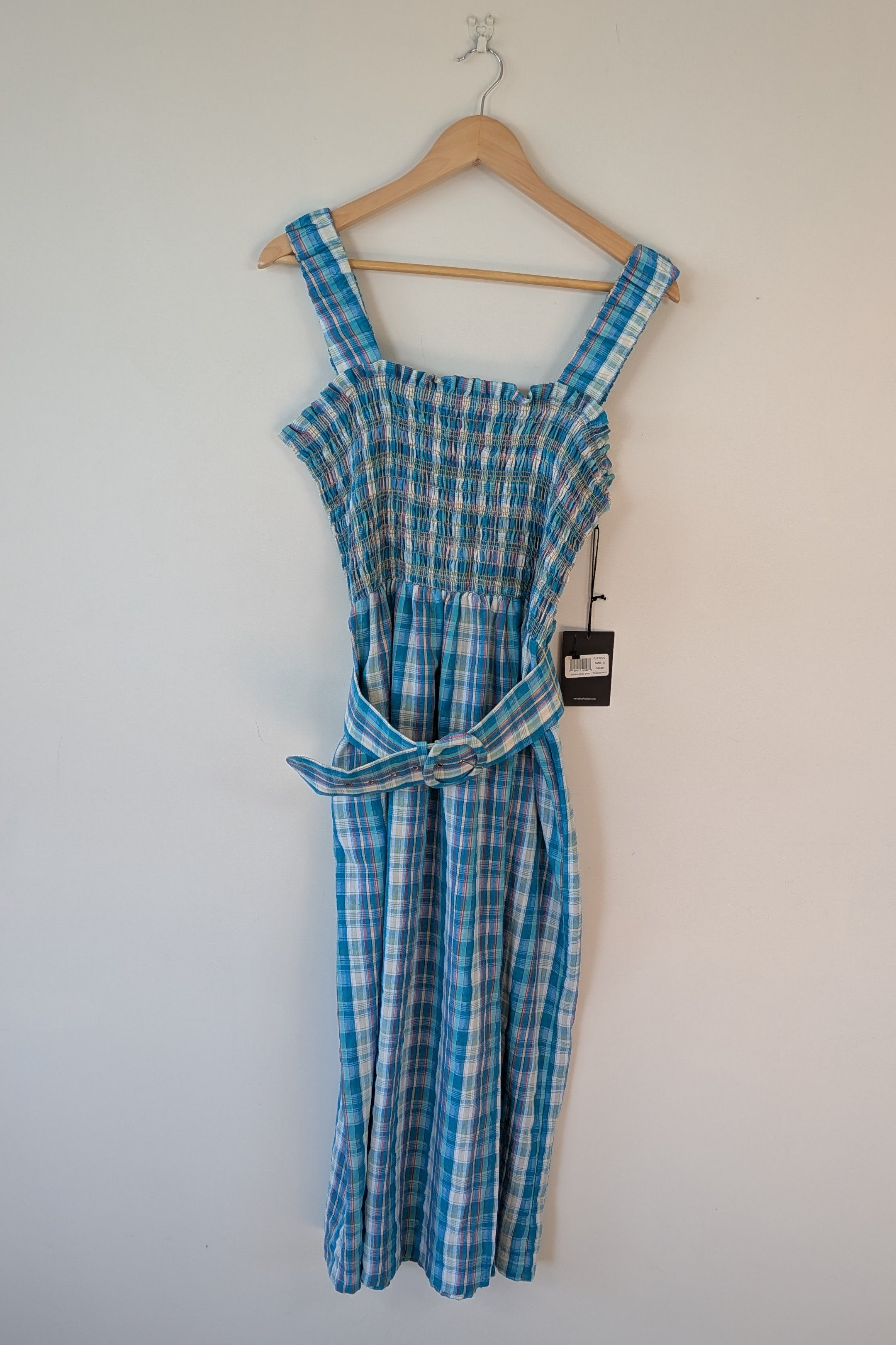 Nicholas Turquoise Smocked Apron Midi Dress Size 10 BNWT RRP $755