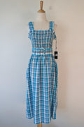 Nicholas Turquoise Smocked Apron Midi Dress Size 10 BNWT RRP $755