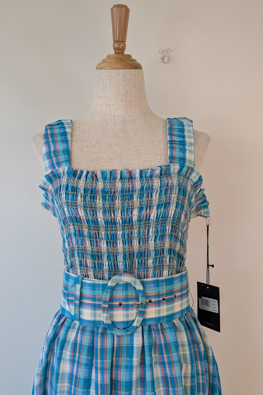 Nicholas Turquoise Smocked Apron Midi Dress Size 10 BNWT RRP $755