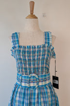 Nicholas Turquoise Smocked Apron Midi Dress Size 10 BNWT RRP $755