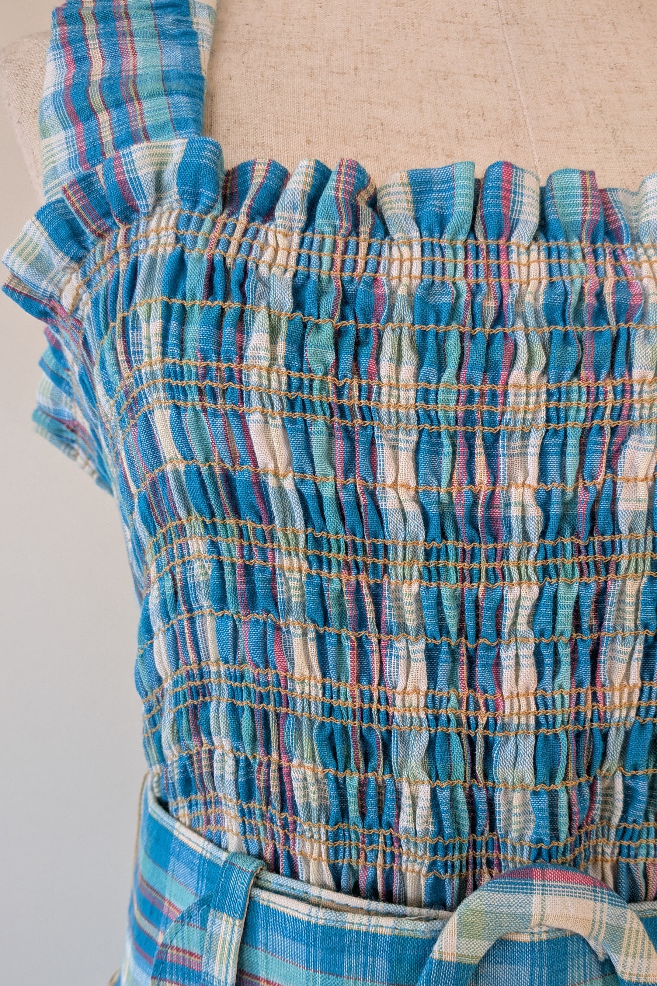 Nicholas Turquoise Smocked Apron Midi Dress Size 10 BNWT RRP $755